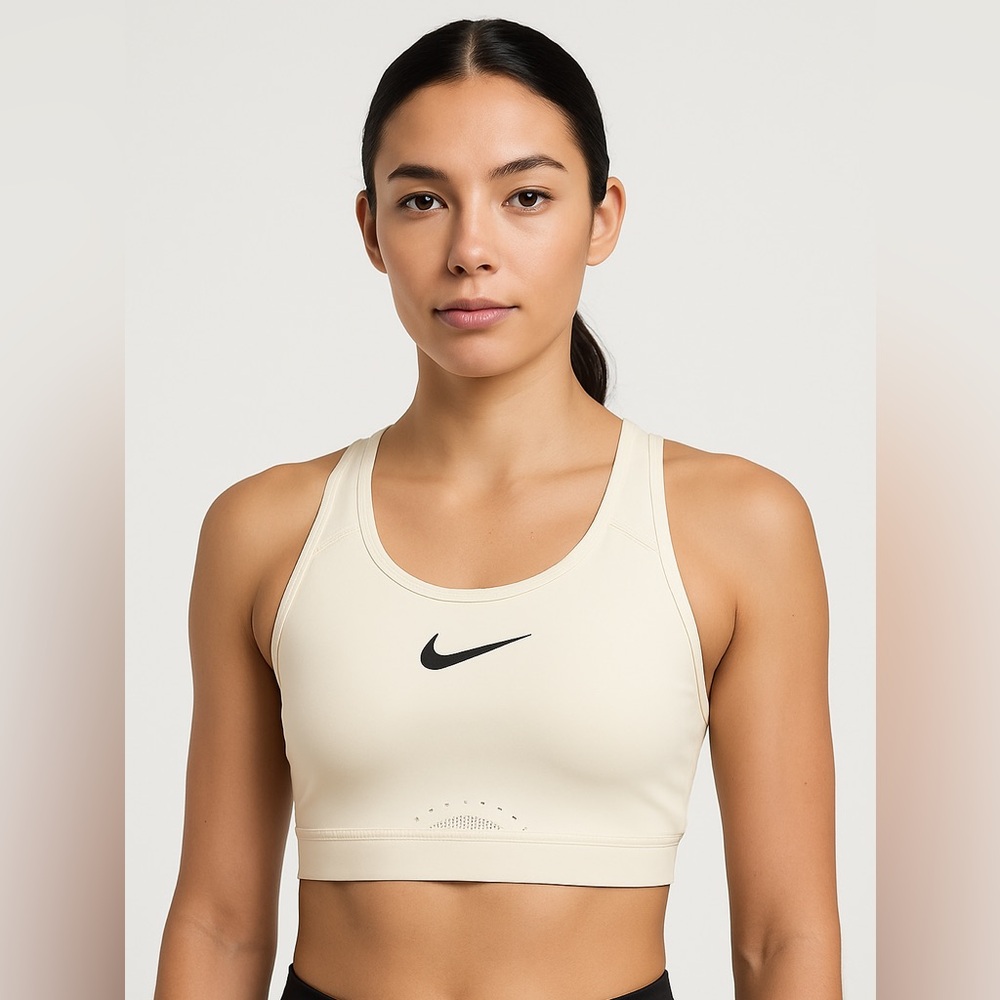 Nike Sports Bra White w Black Logo Size Large